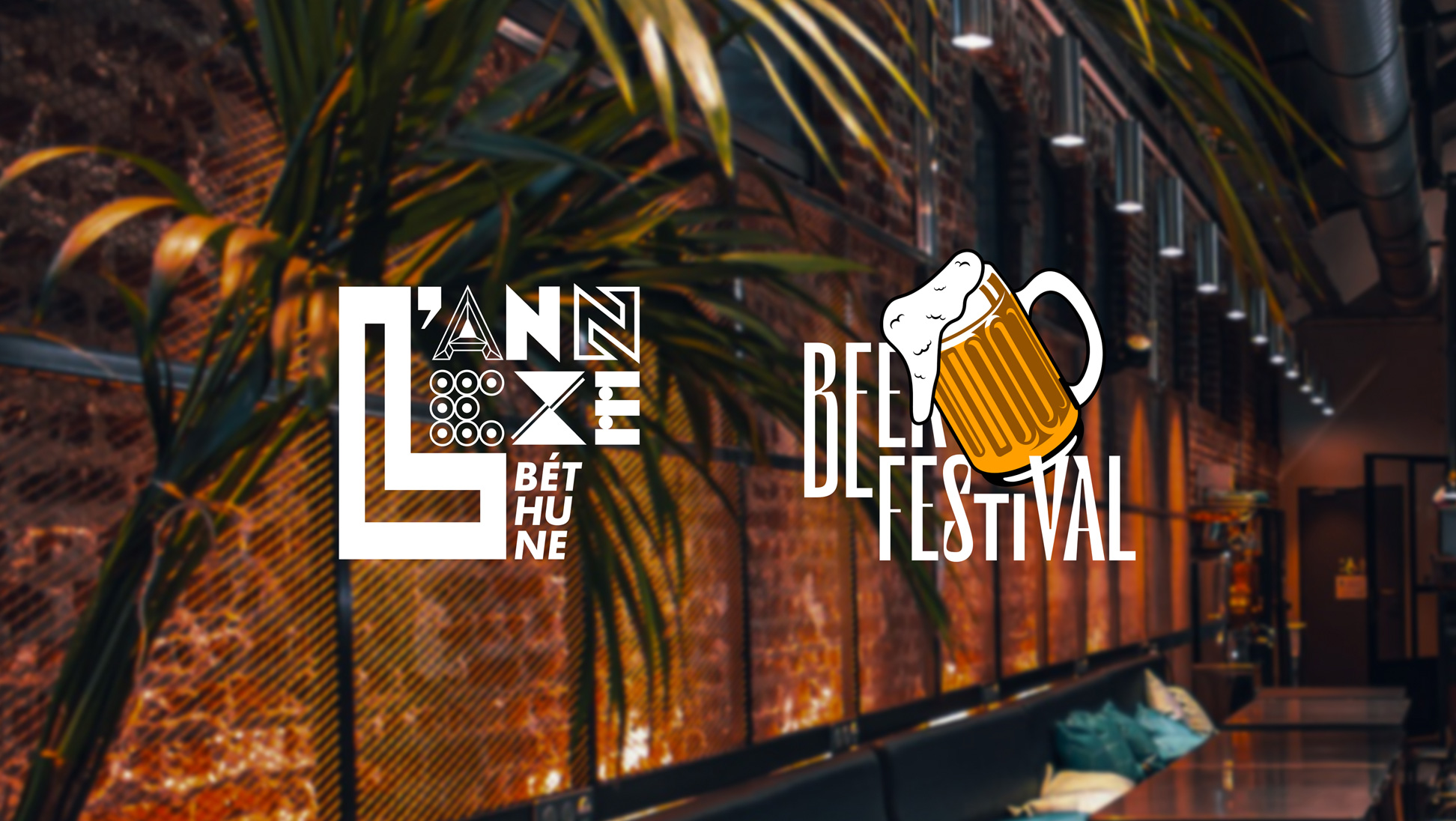L'annexe et le Beer Festival. Les deux logos sur une image représentative d'une salle de réception