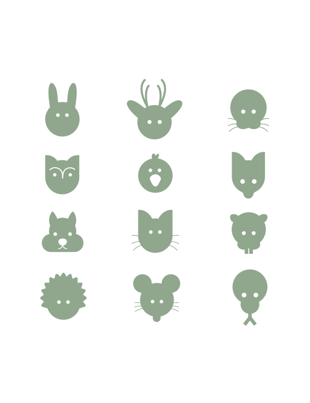 Série de pictogrammes élégants à l'image de l'identité visuelle Fonelp. Pictogrammes représentant les espèces animales.