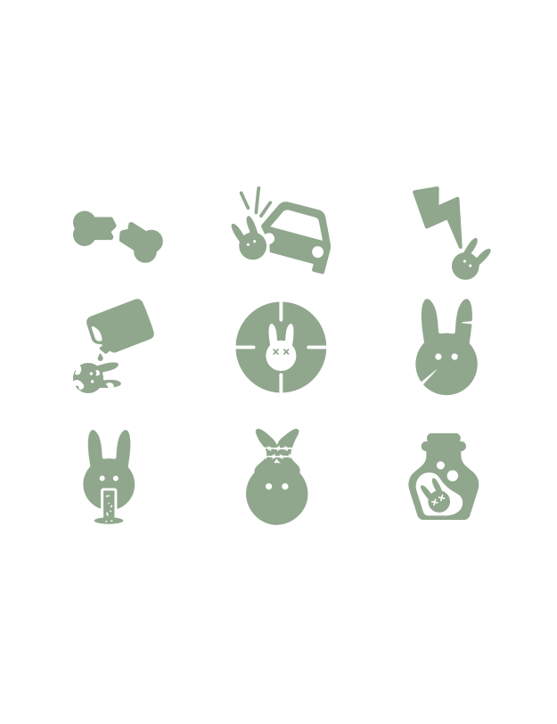 Série de pictogramme à l'image de l'identité visuelle de Fonelp. Pictogrammes symbolisant différentes blessures.