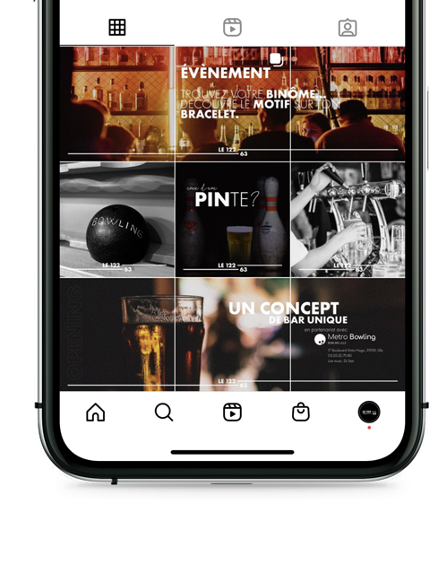 Extrait du feed Instagram du bar le 122.63. Visuels sous la forme de triptyques ou de posts individuels aux couleurs chaleureuses.