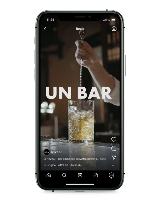 Extrait visuel d'un cocktail, présent dans le teaser sous la forme d'un reel Instagram pour un bar.