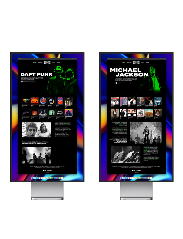 Pages biographiques des Daft Punk et de Michael Jackson du site Beaucoup Music