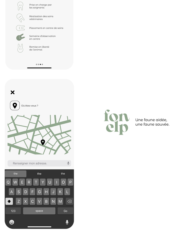 Extraits de l'application Fonelp, du logotype et de la baseline.