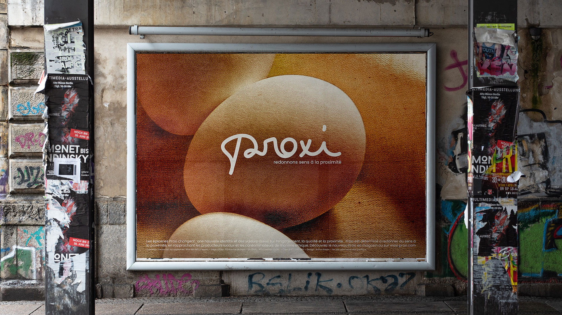 Affiche pub format 4x3m, Proxi logo avec une photo d'oeufs