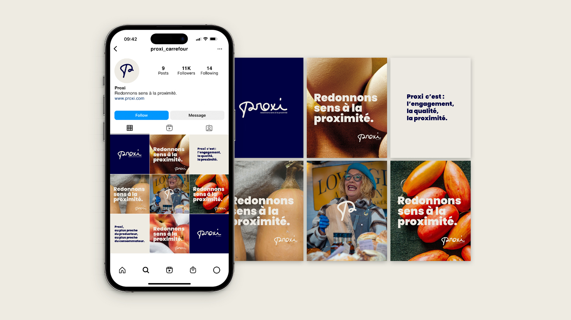 Feed Instagram et les 6 posts principaux de la campagne de pub.