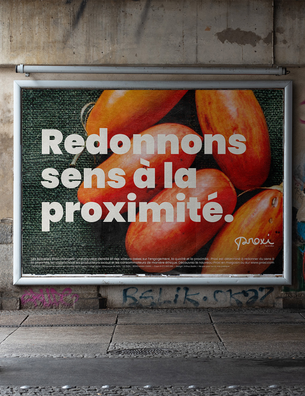 Affiche pub format 4x3m, Redonnons sens à la proximité avec une photo de tomates cerises