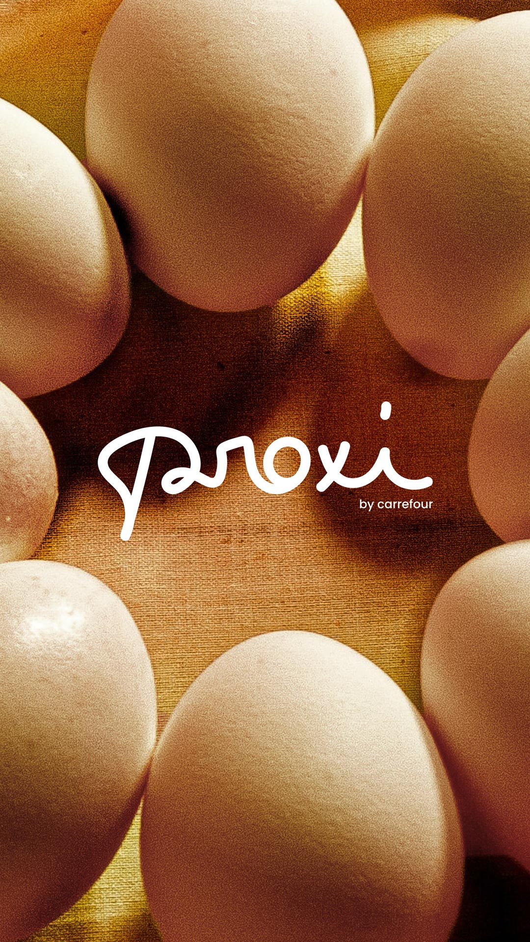 Identité visuelle de Proxi. Visuel avec des oeufs accompagné du logo principal.