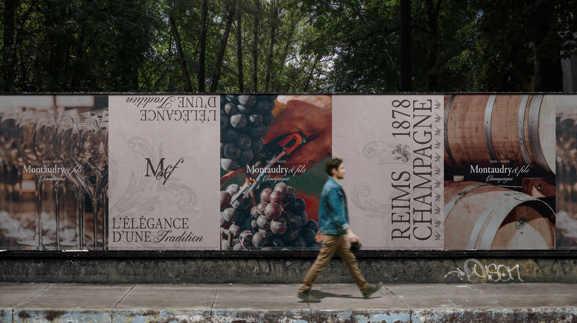 affiches publicitaires avec l'ensemble de la direction artistique du projet