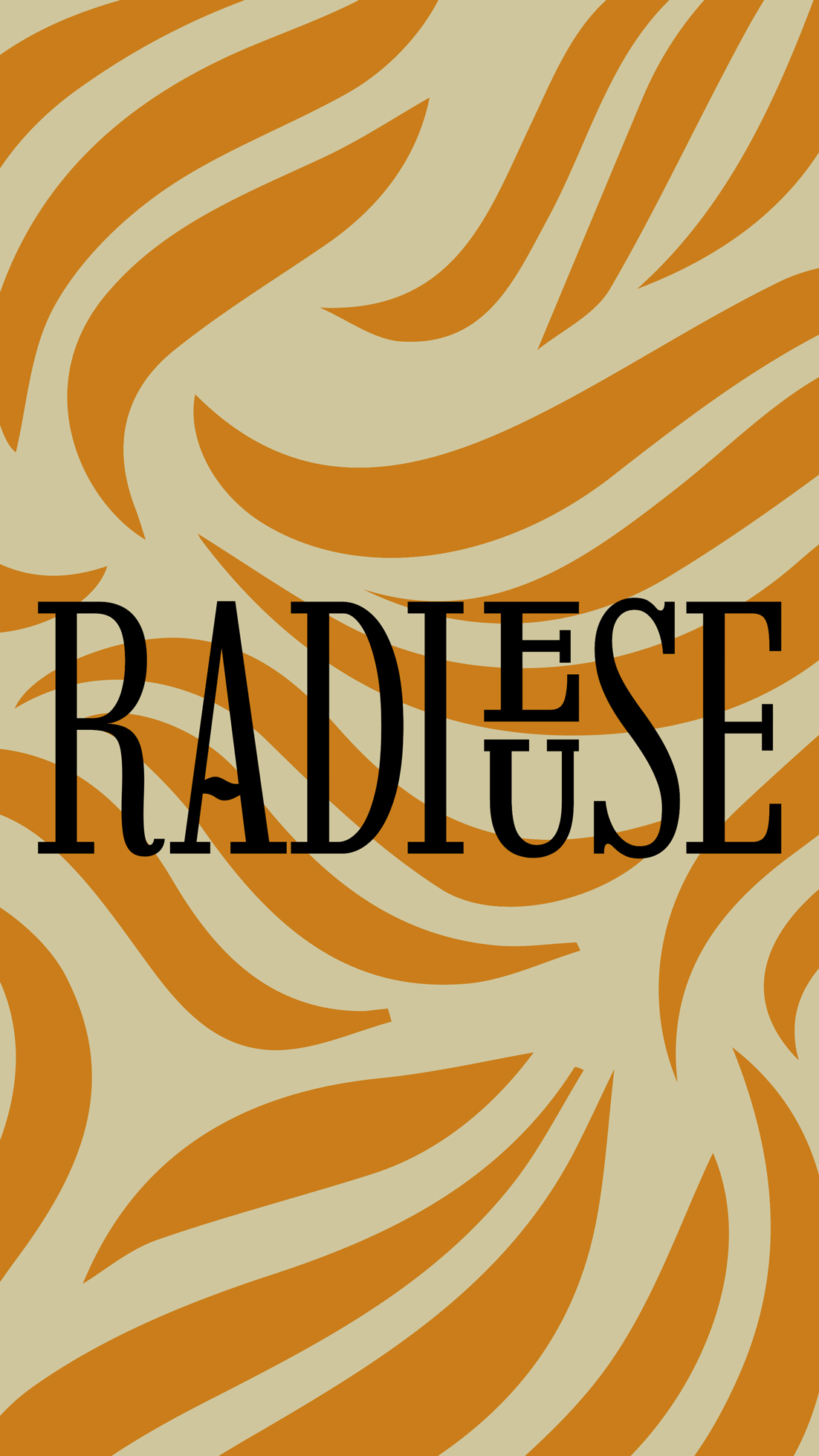 Logotype typographique de Radieuse sur fond motif jaune. - Version mobile de l'image