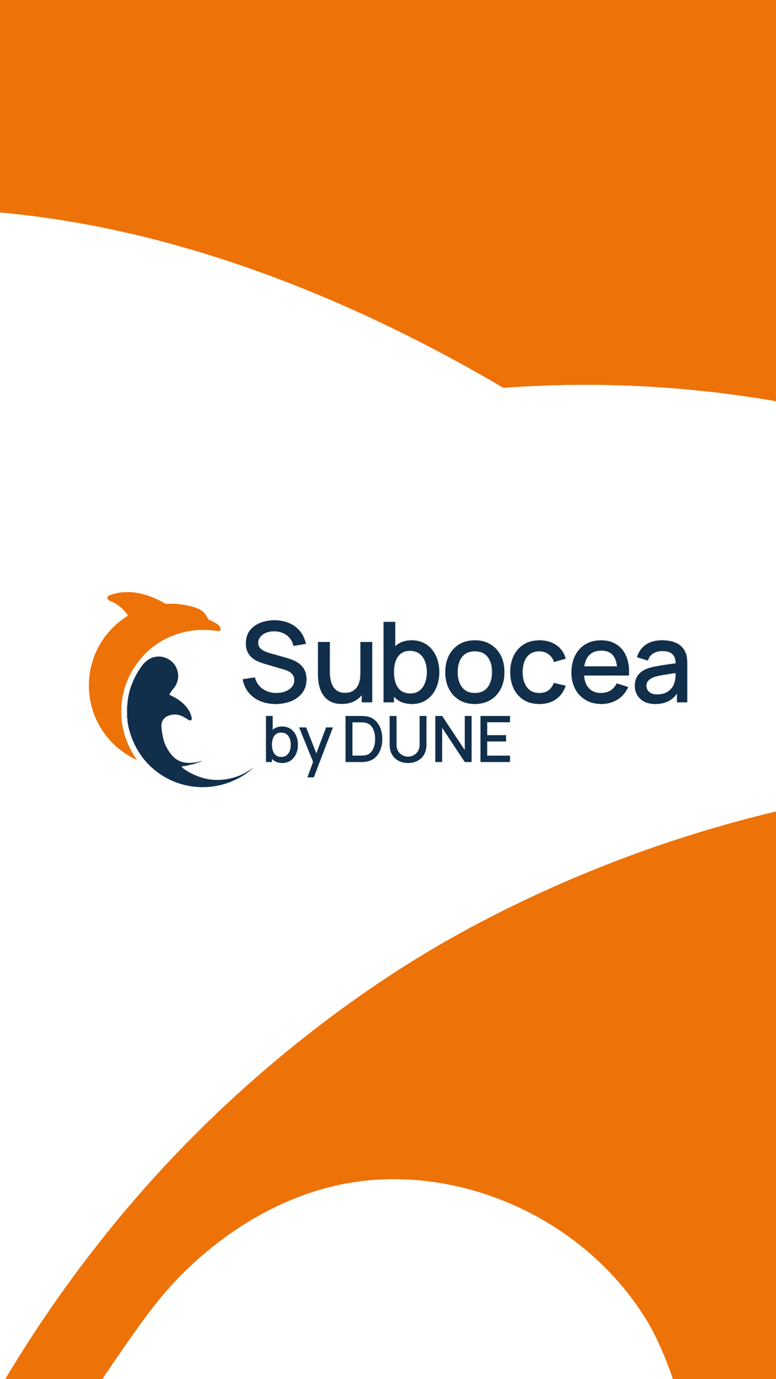 Nouveau logo de Subocea by Dune, sur fond orange, avec le dauphin blanc