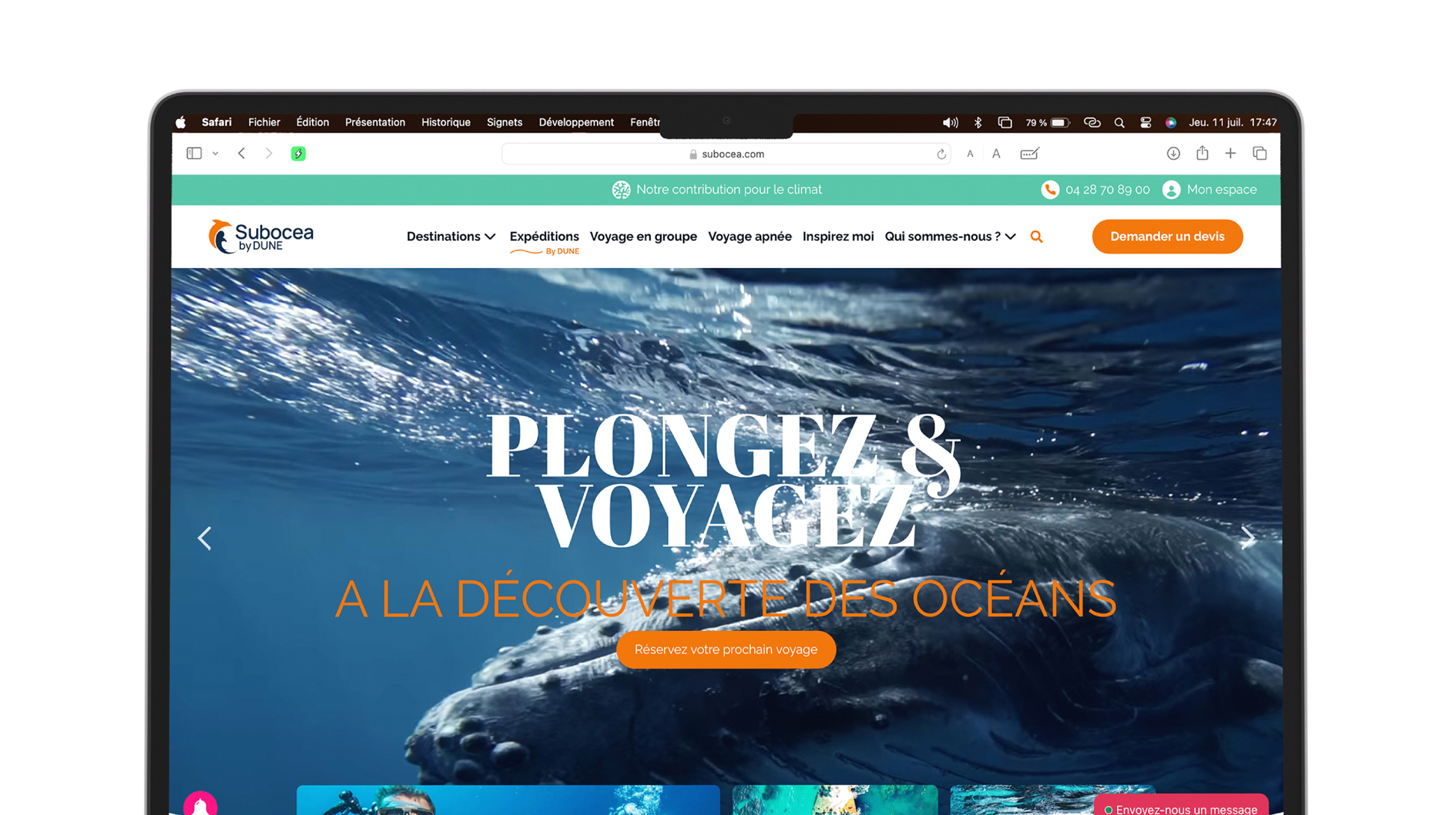 Homepage du nouveau site web Subocea by Dune.