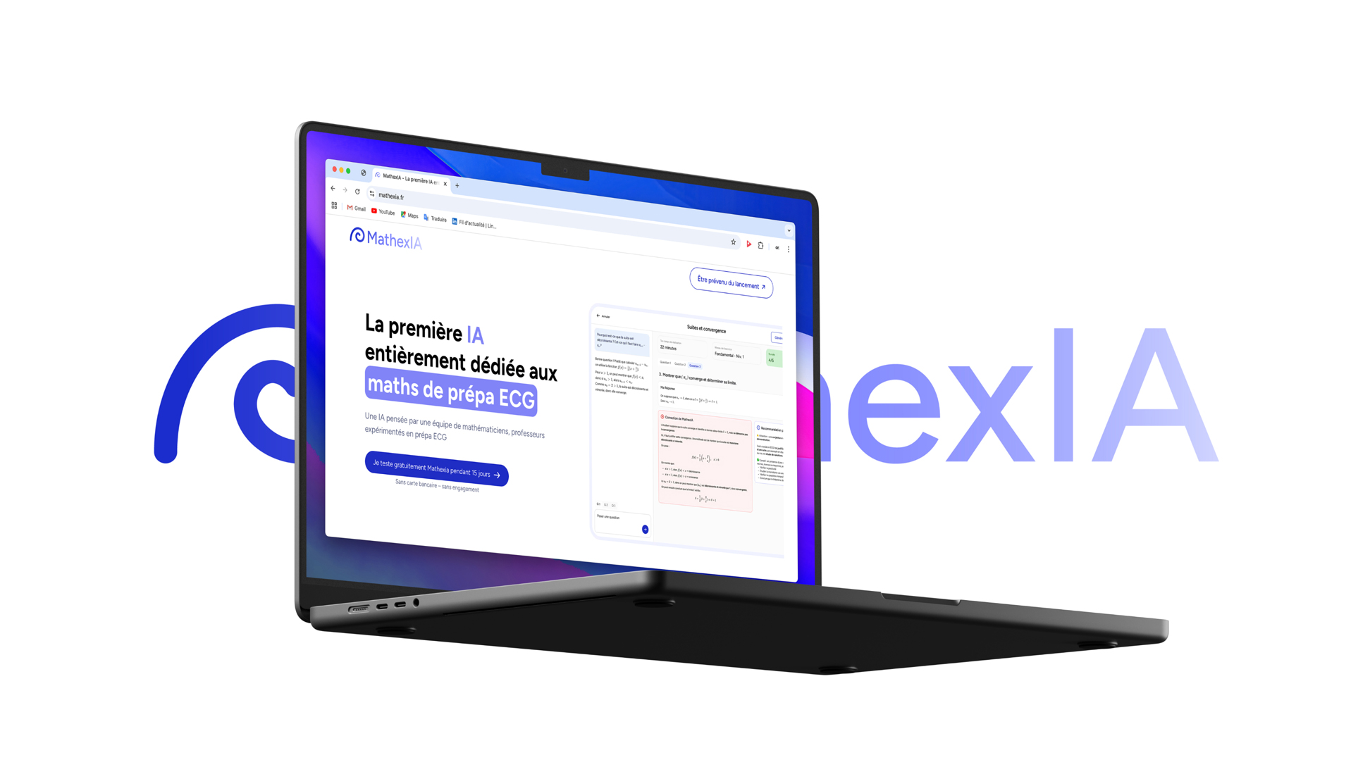 Landing Page d'annonce de la plateforme MathexIA.