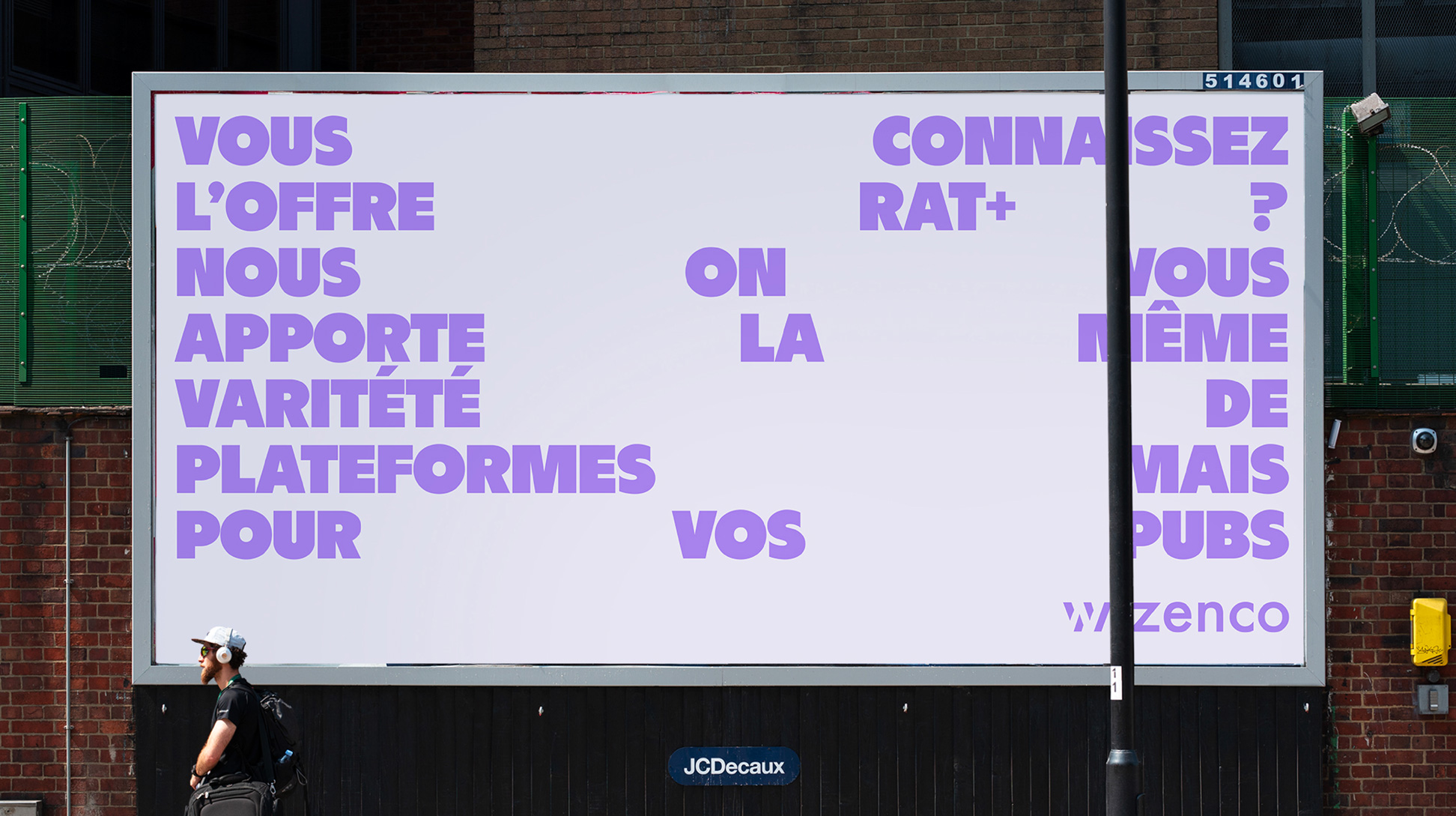 Affiche publicitaire : Vous connaissez l'offre rat+ ? Nous on vous apporte la même variété de plateformes mais pour vos pubs.
